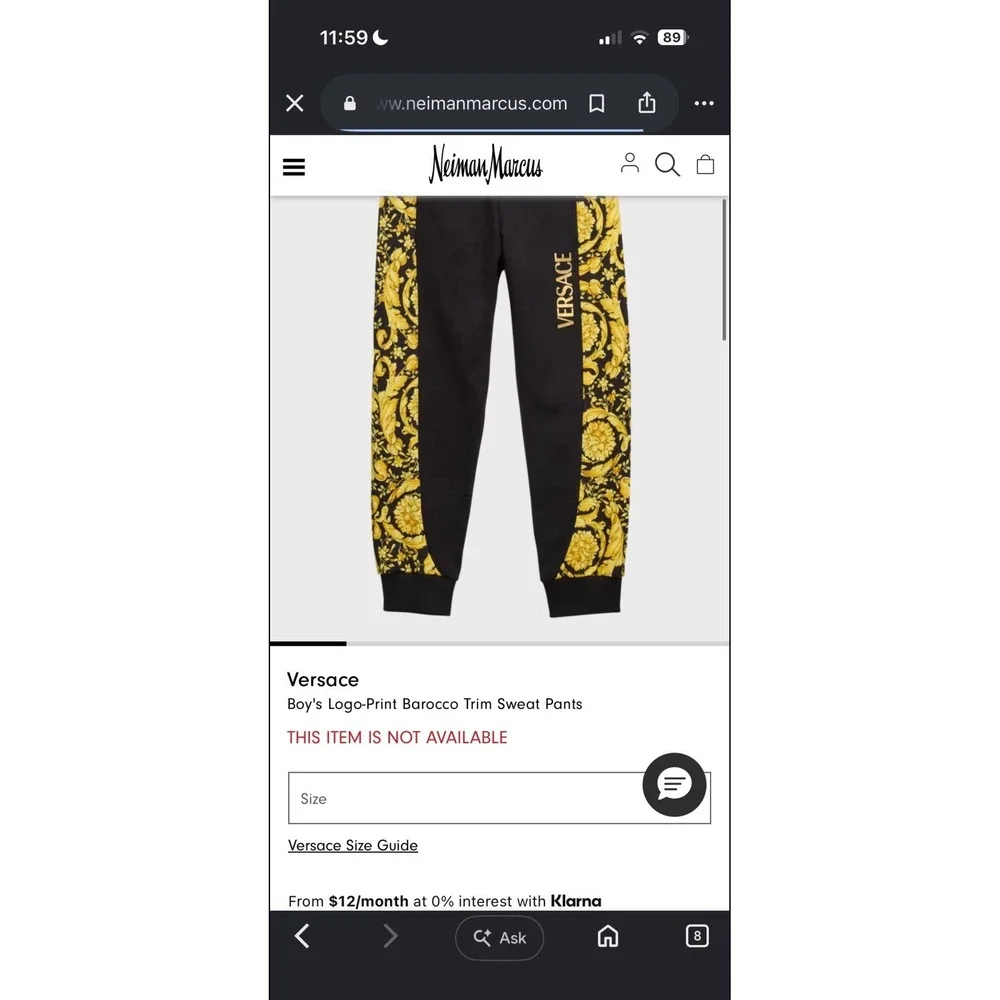 Versace Boy's Logo-Print Barocco Trim Sweat Pants Joggers Toddler 4 110/50
